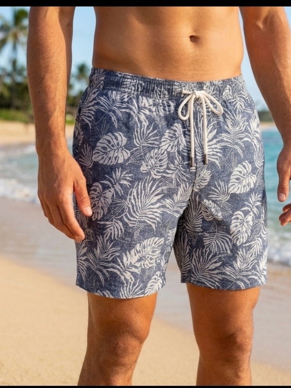 Brooks Brothers Navy and White Tropical Print Swim Trunks size XXL